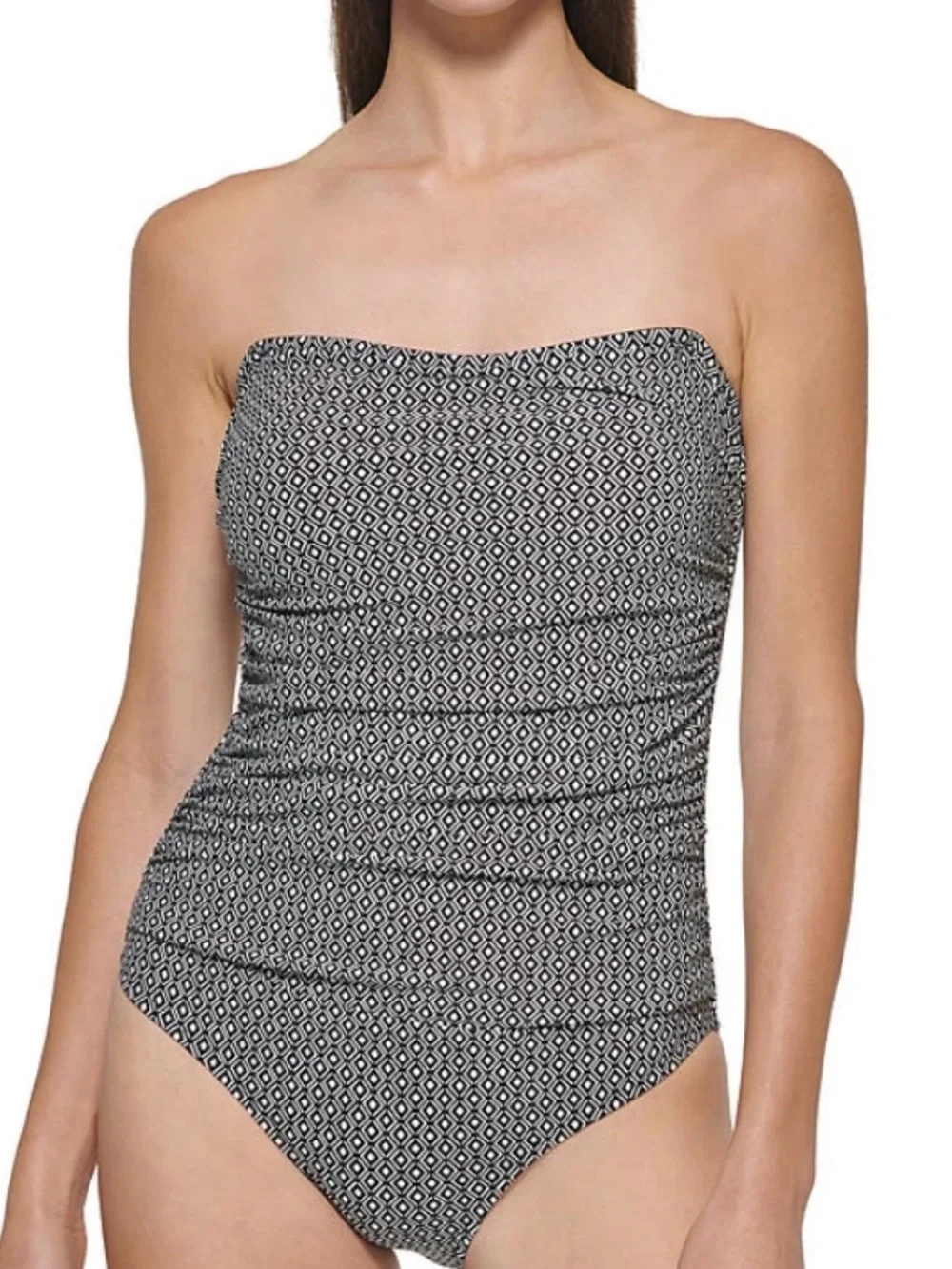 DNKY Black & White Strapless / Removable Straps One-Piece Swimsuit (L) New - Picture 2 of 13
